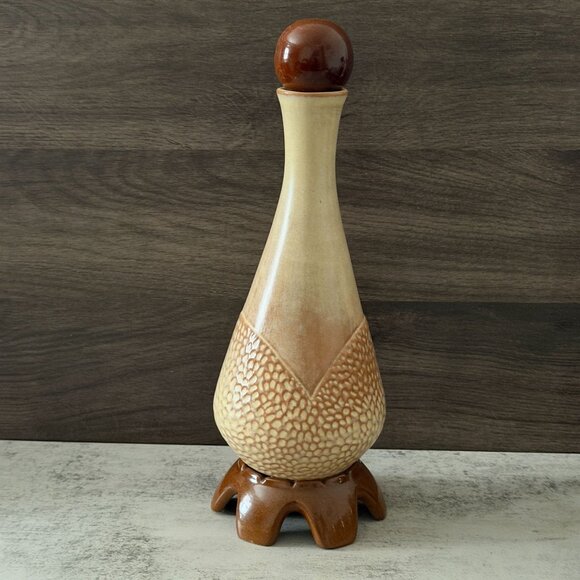 Vintage 70s Frankoma Joniece Frank V-7 Coffee Desert Gold Decanter With Stopper - Picture 5 of 10